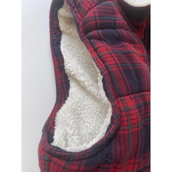Skies Are Blue Sherpa Lined Plaid Vest Red Blue Pockets Snap Zip Size XS - Picture 5 of 8